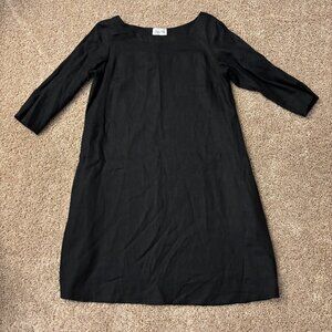 Ellementree Dress Womens M* Black 100% Linen Shift A-line 3/4 Sleeves Minimalist